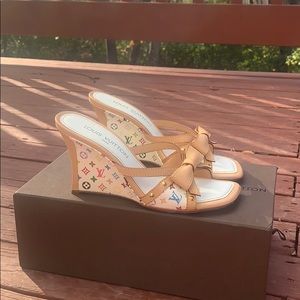 Louis Vuitton monogram multicolor wedge sandals